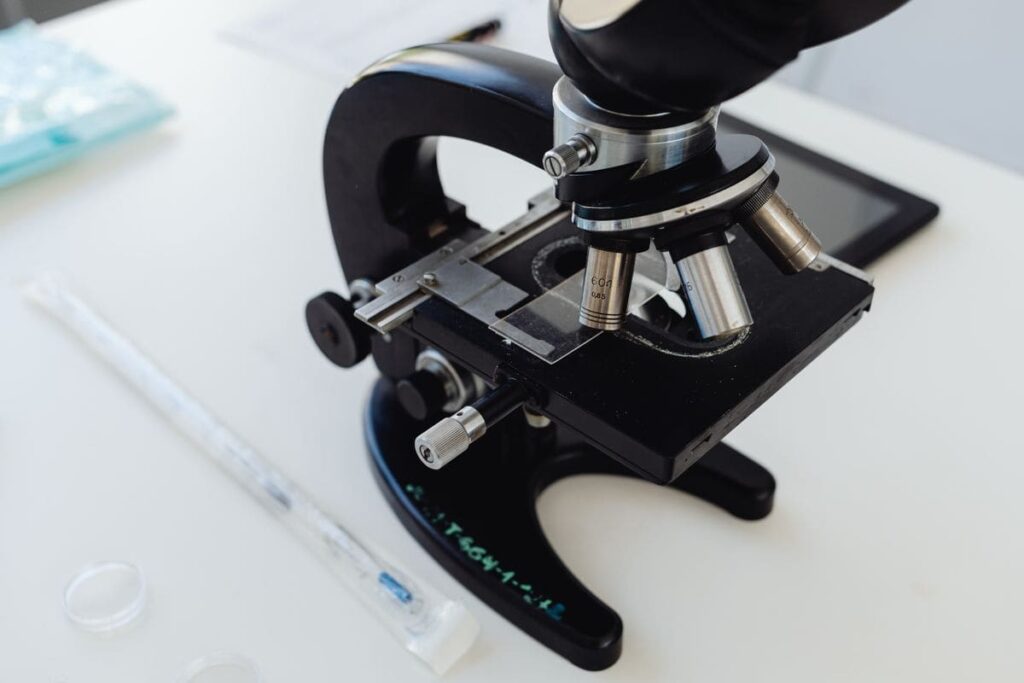 Microscope on a laboratory desk
