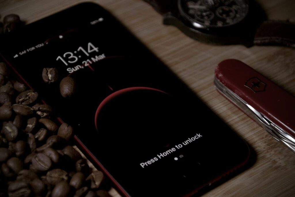 Smartphone lying on a wooden table