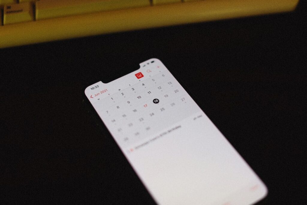 Smartphone screen showing a calendar app